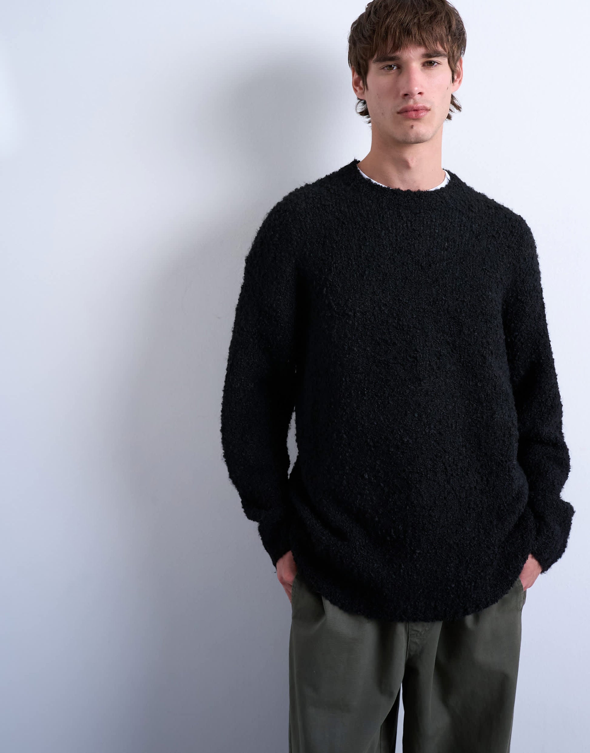 Topman relaxed fit boucle jumper in black