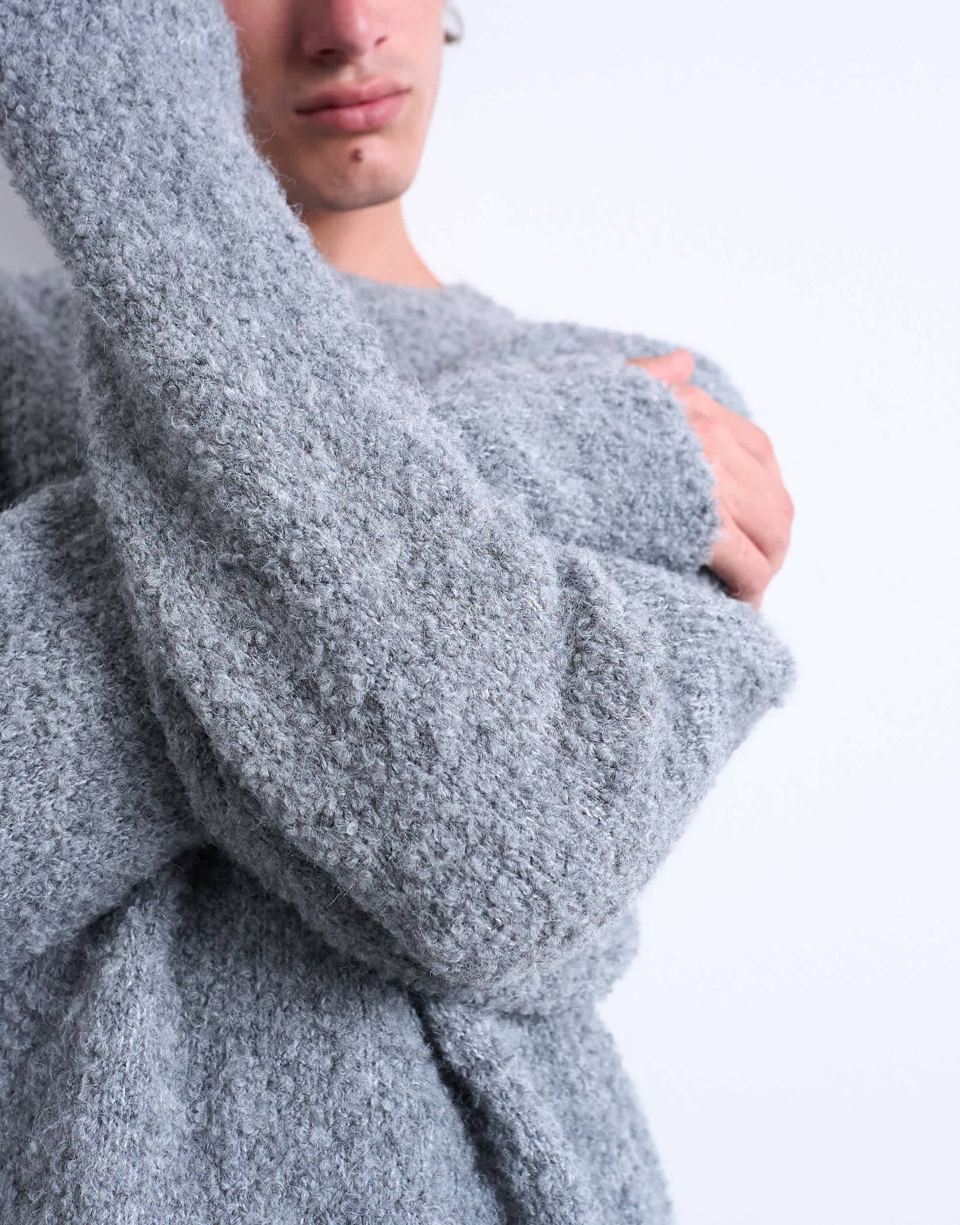 Topman relaxed fit boucle jumper in light grey
