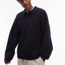 Topman Oversized-Strickpolo in Navy