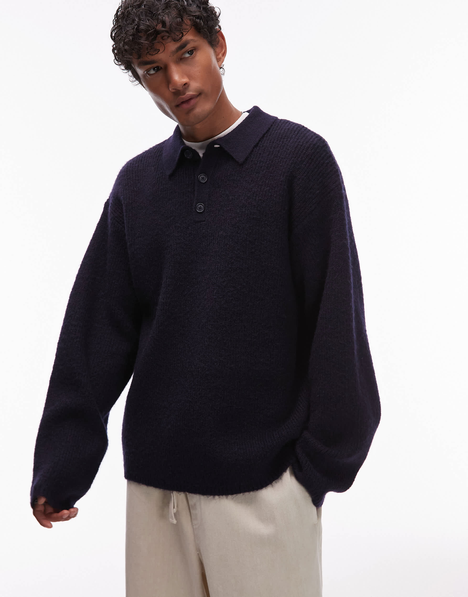 Topman Oversized-Strickpolo in Navy
