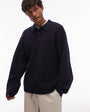 Topman oversized fit knitted polo in navy