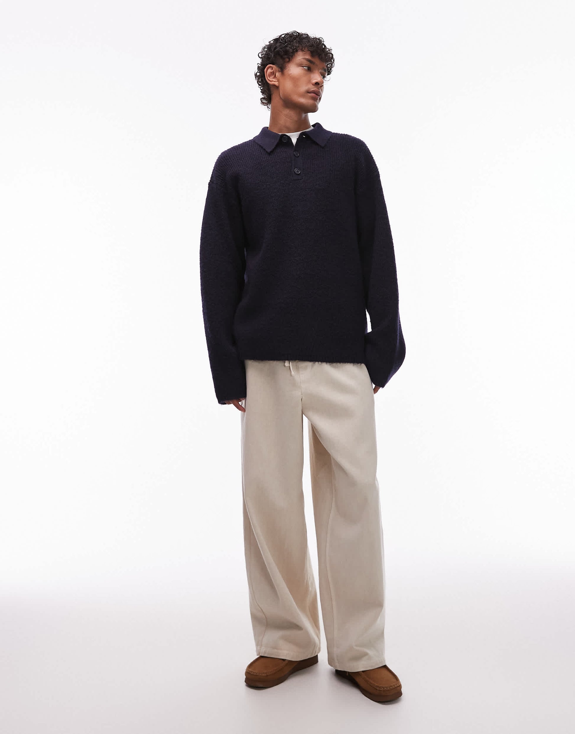 Topman oversized fit knitted polo in navy