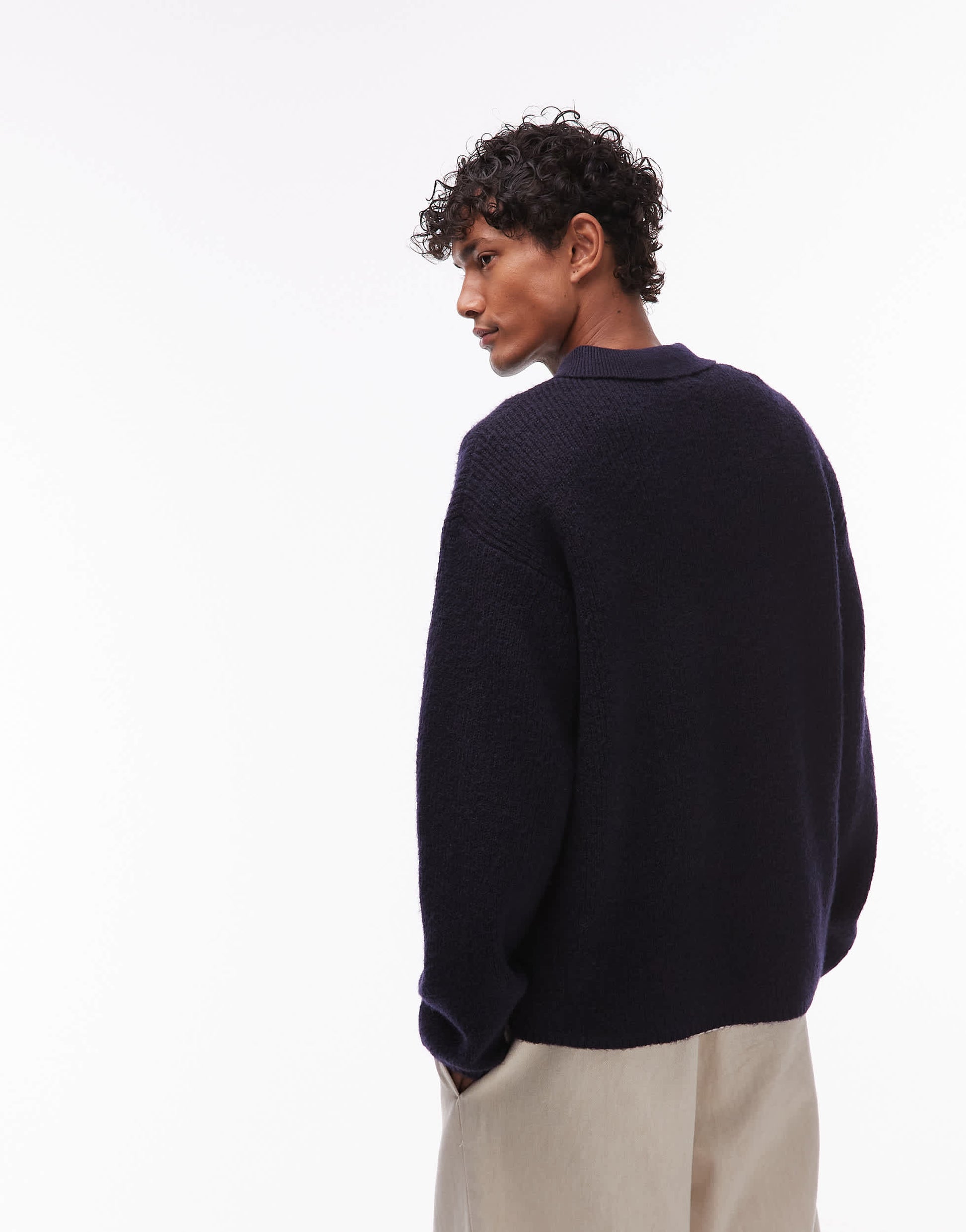 Topman oversized fit knitted polo in navy