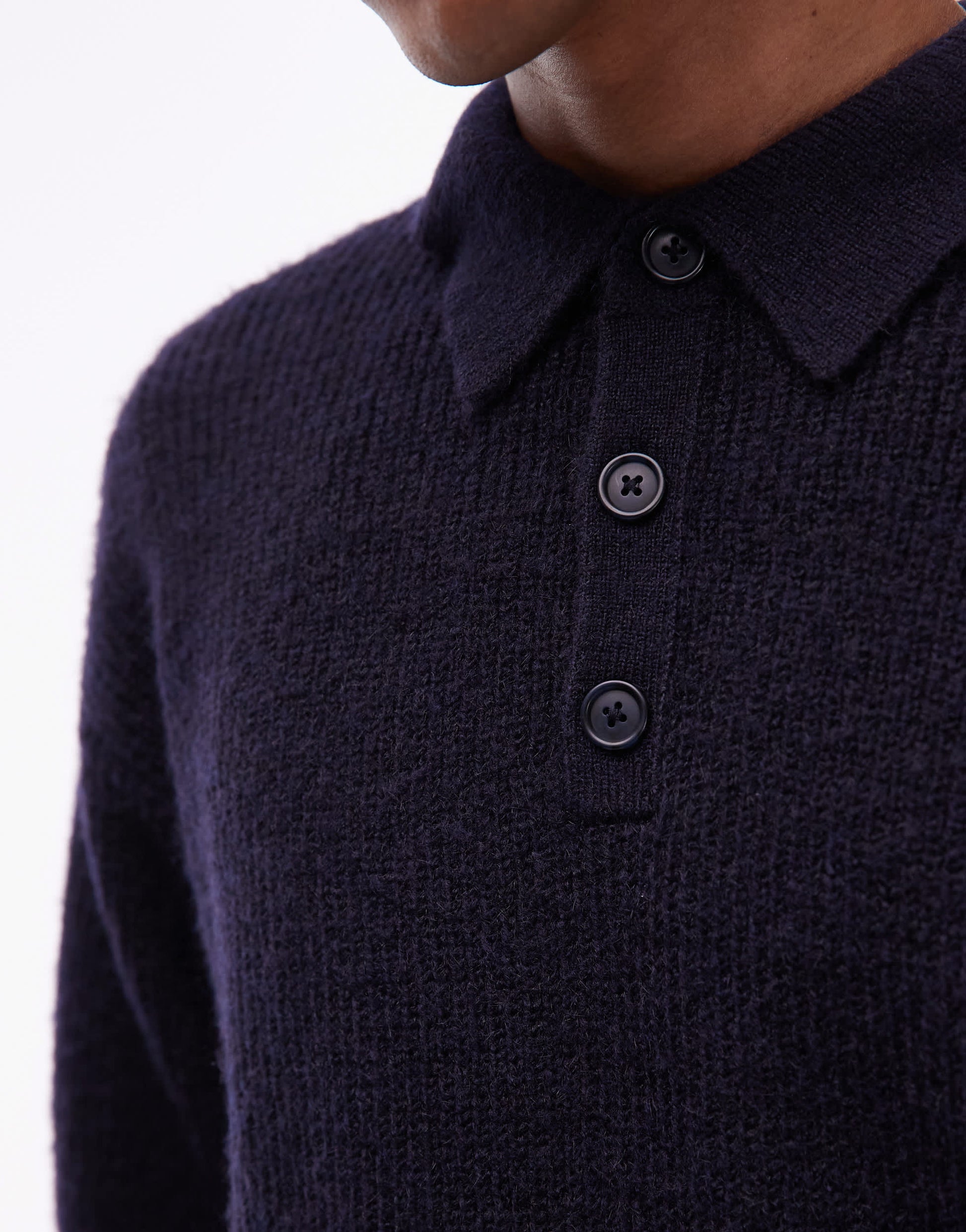 Topman oversized fit knitted polo in navy
