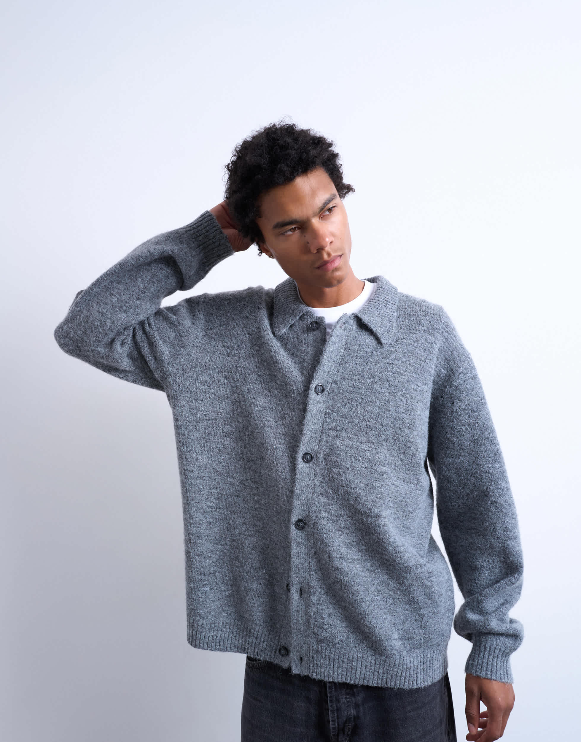 Topman oversized Cardigan mit durchgehender Knopfleiste in Anthrazit