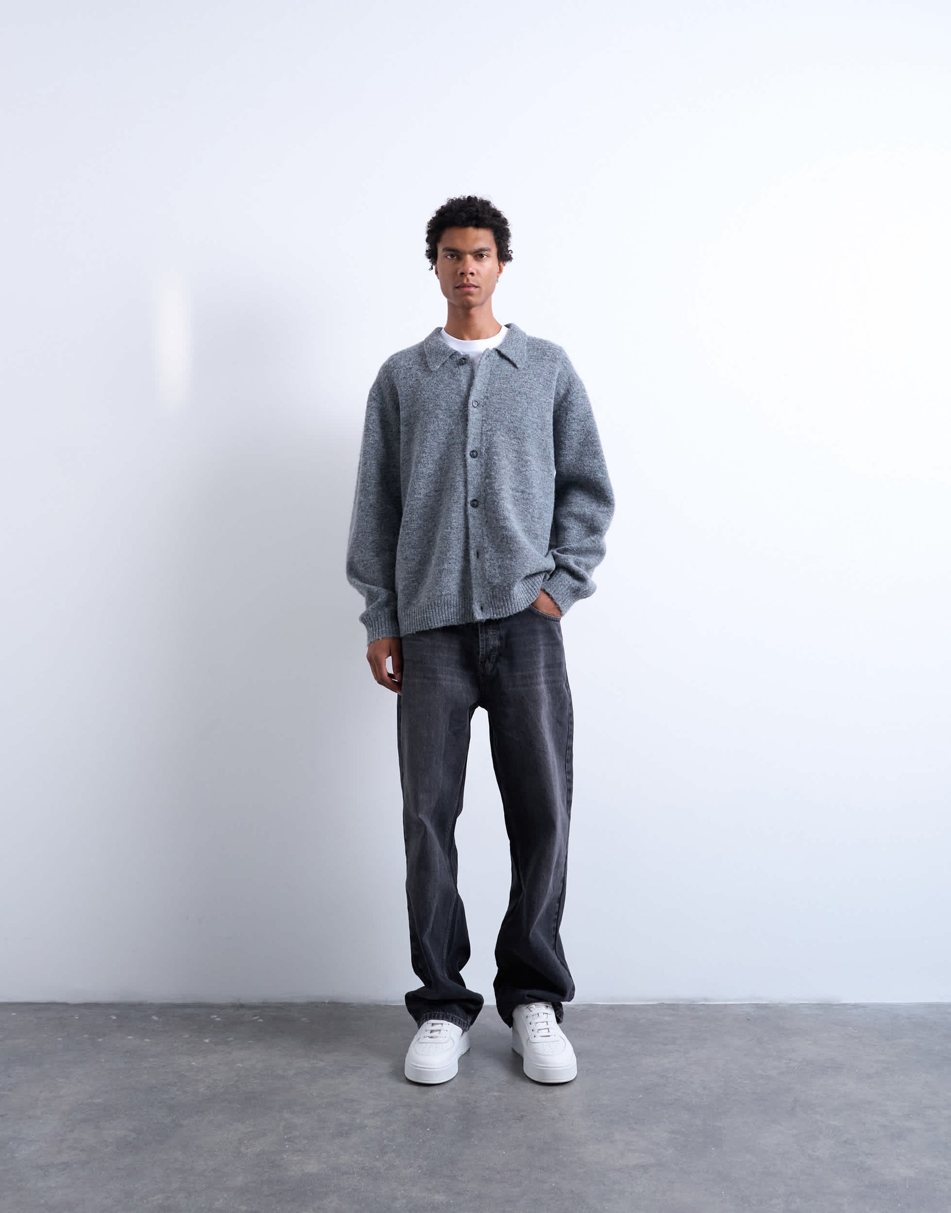 Topman oversized fit button through cardigan in charcoal