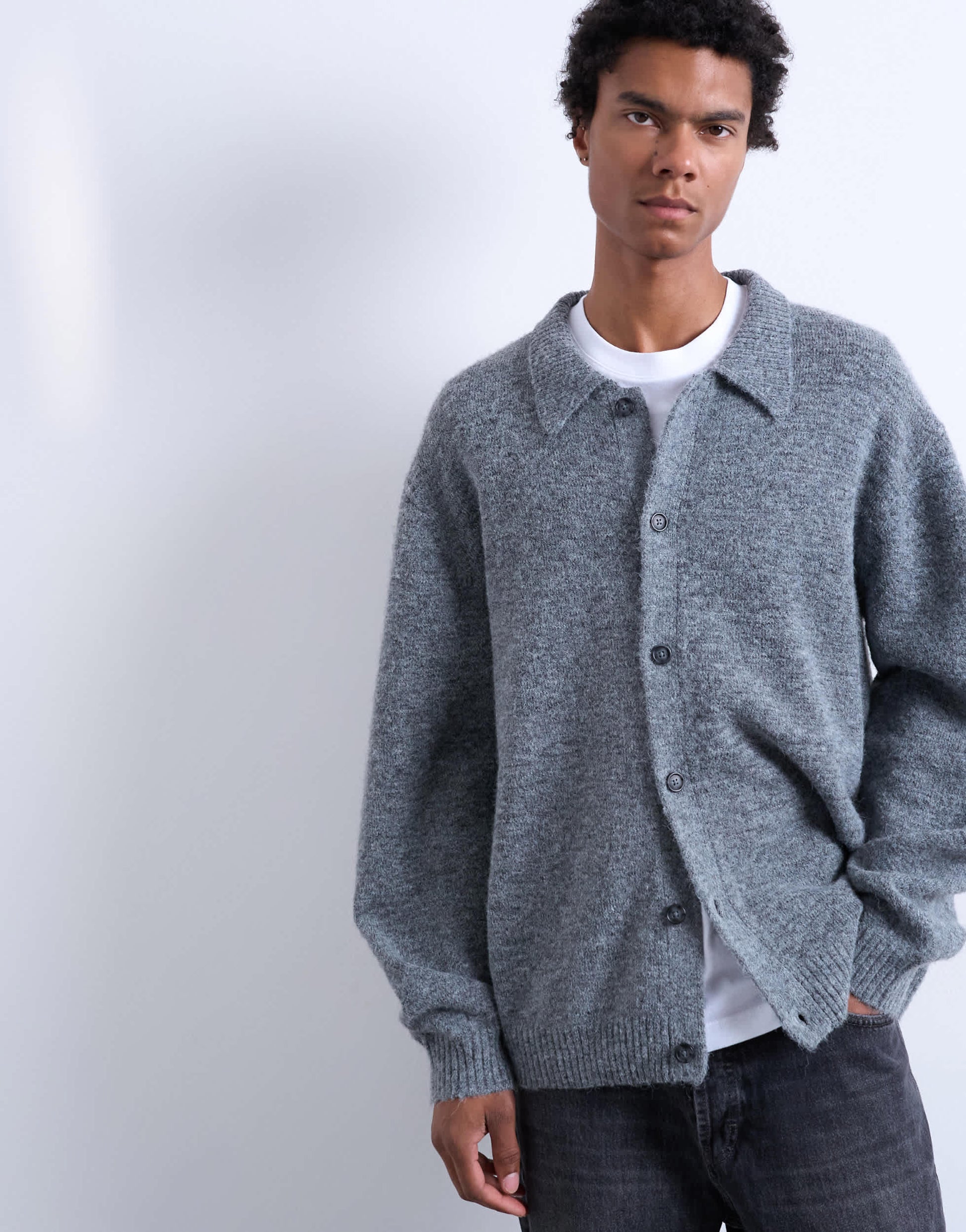 Topman oversized fit button through cardigan in charcoal
