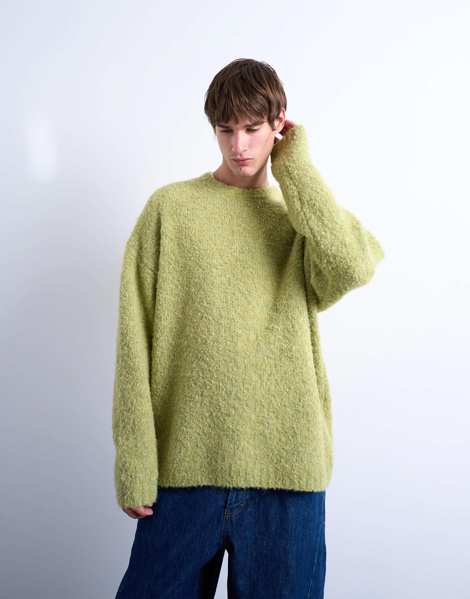 Topman Relaxed Fit Bouclé-Pullover in Grün