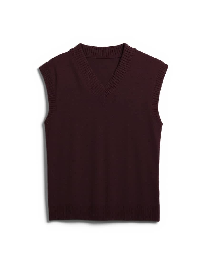 Topman oversized fit knitted v-neck tank in burgundy
