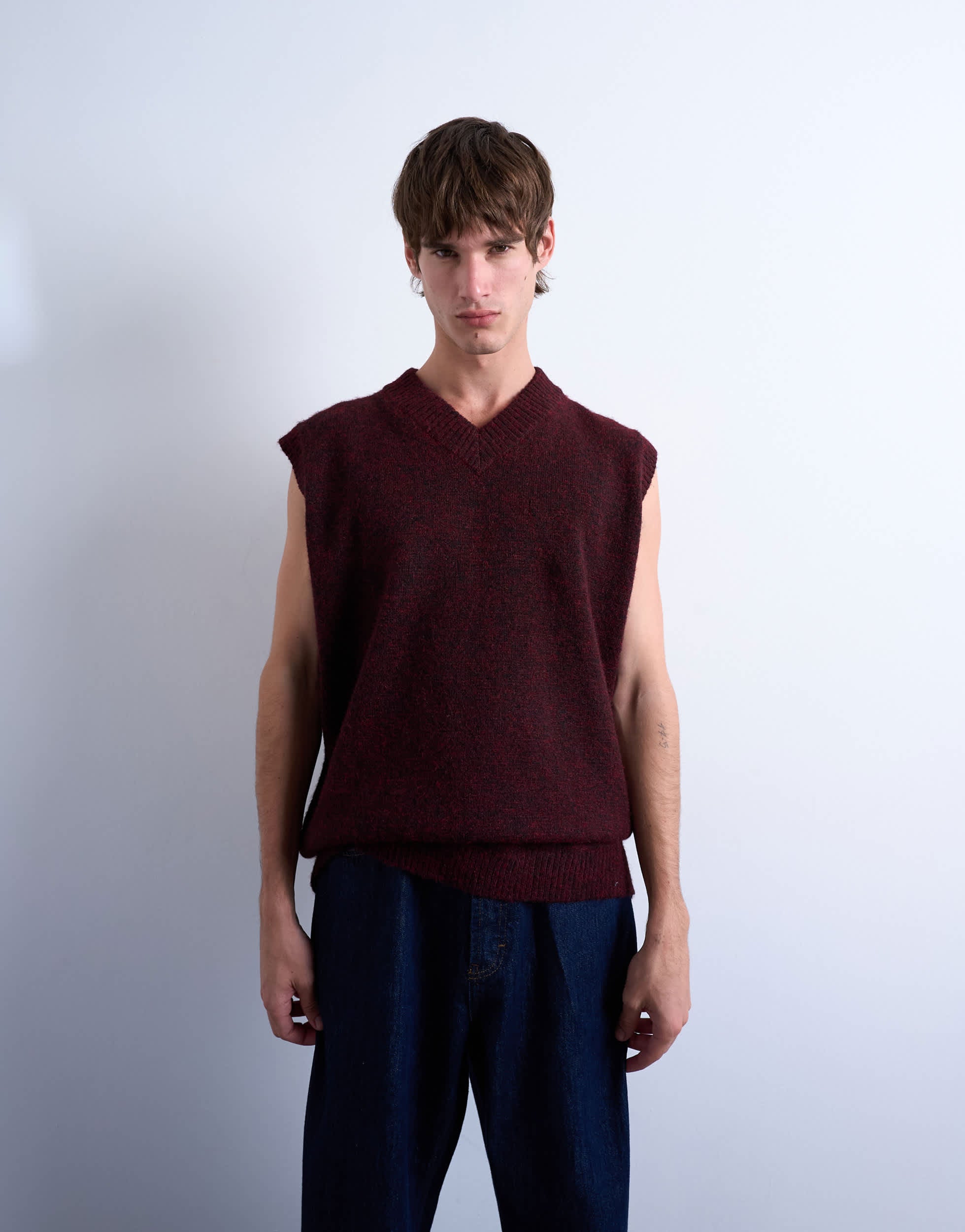 Topman oversized V-Neck Stricktop in Burgund