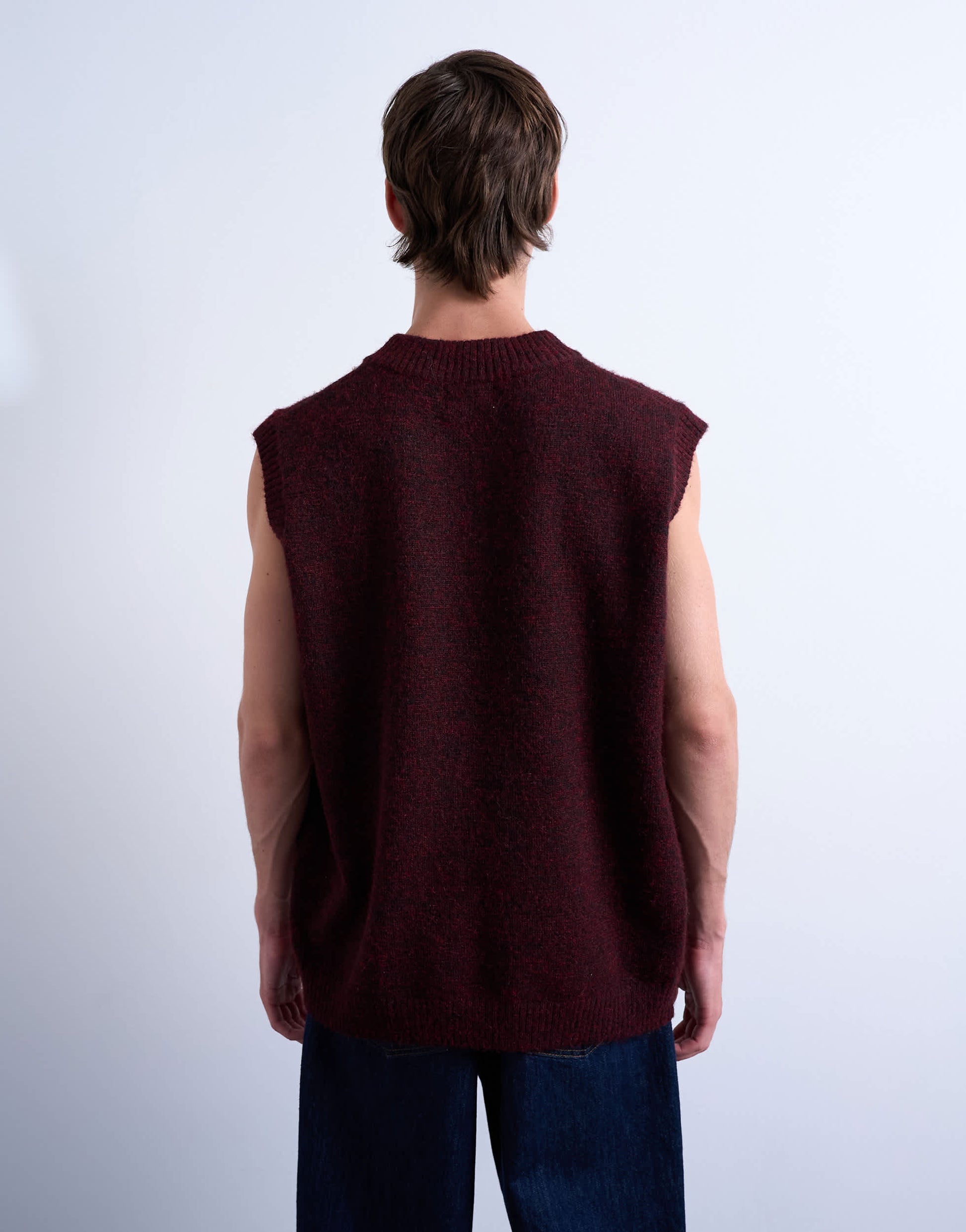 Topman oversized fit knitted v-neck tank in burgundy
