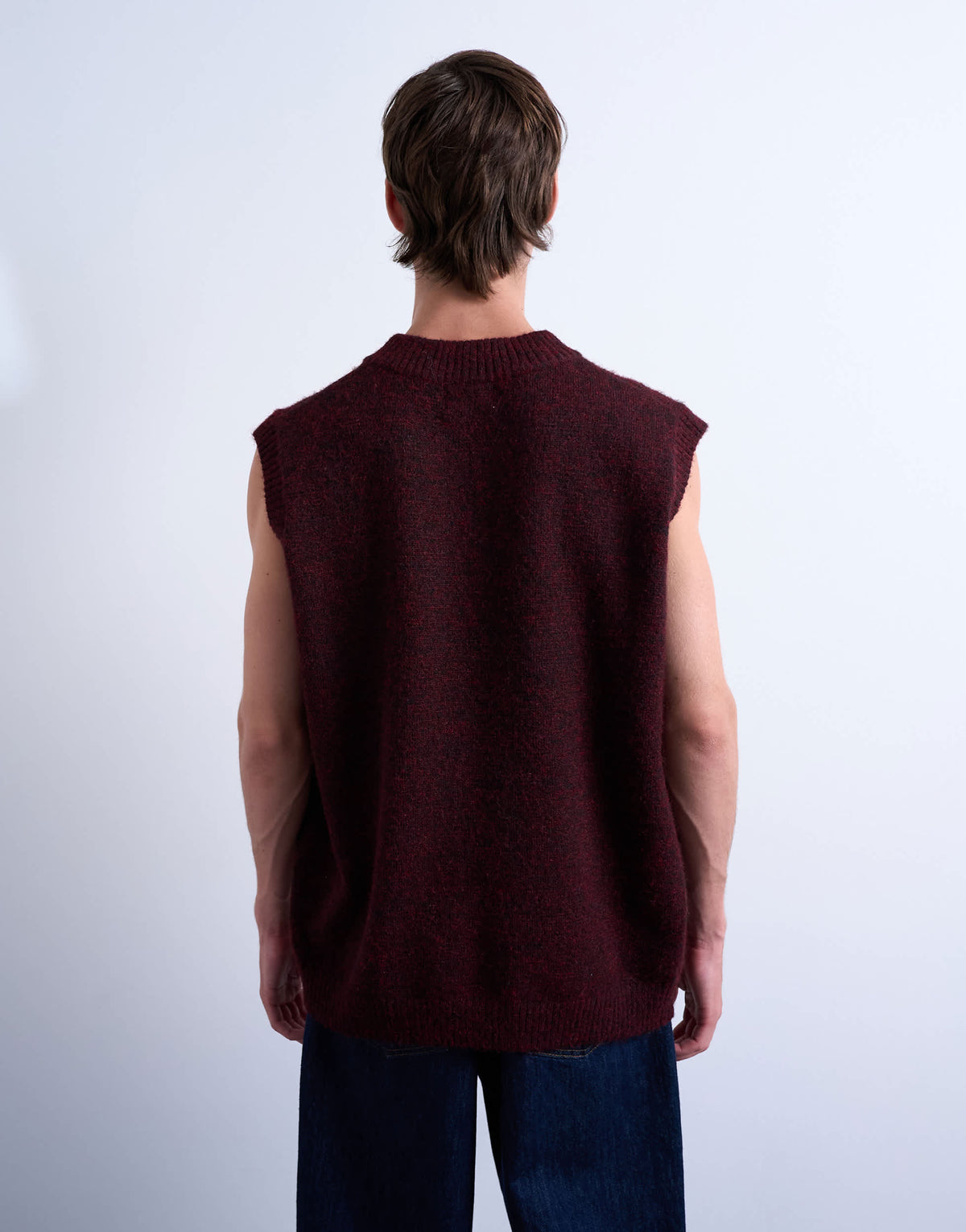Topman oversized fit knitted v-neck tank in burgundy