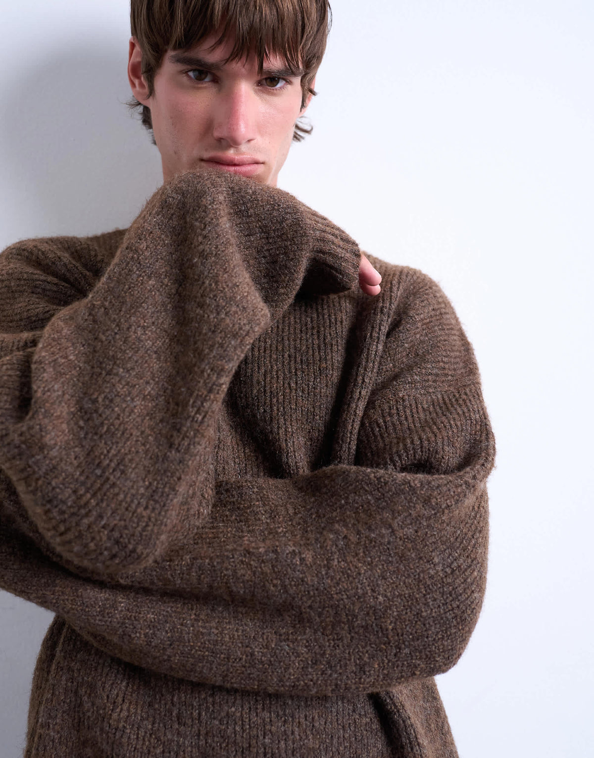 Topman oversized fit crew jumper in brown