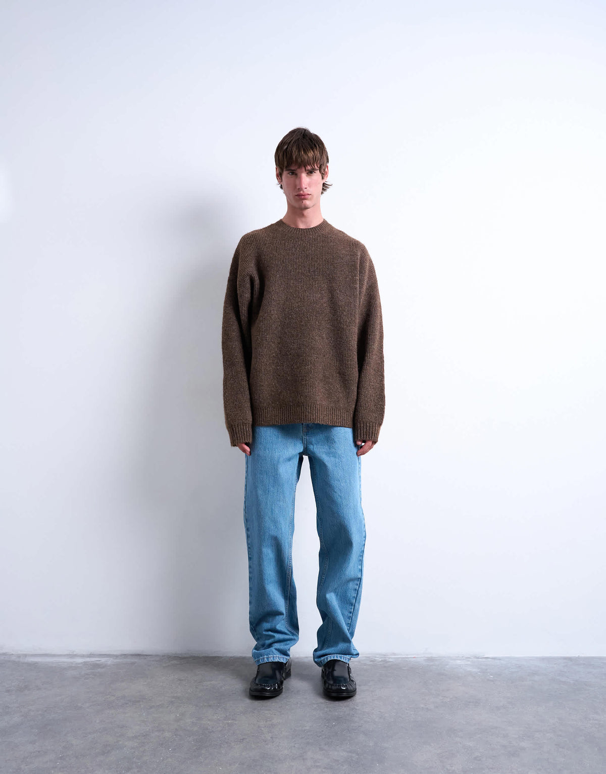 Topman oversized fit crew jumper in brown