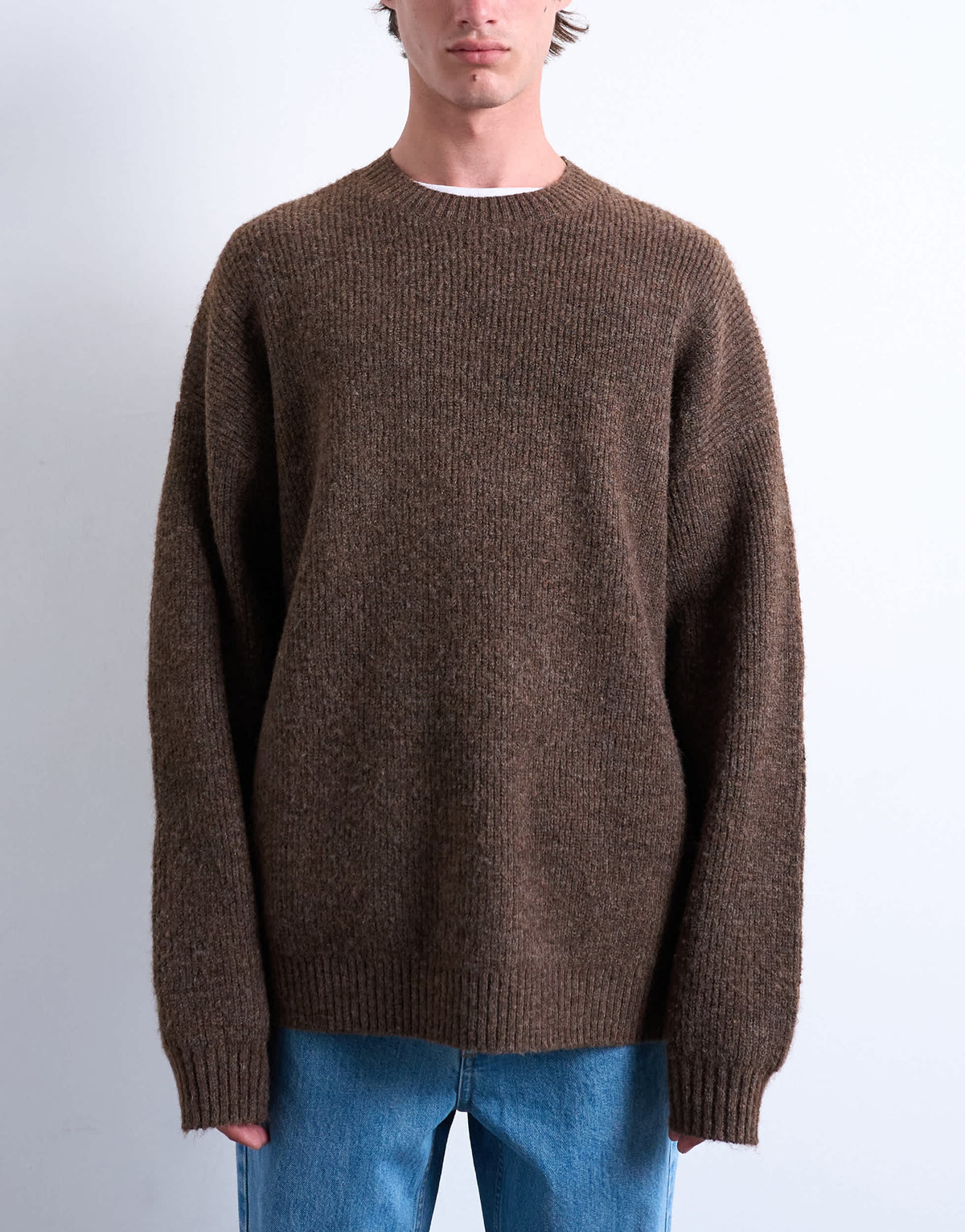 Topman oversized fit crew jumper in brown