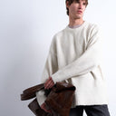 Topman locker gestrickter Rundhalspullover in Ecru