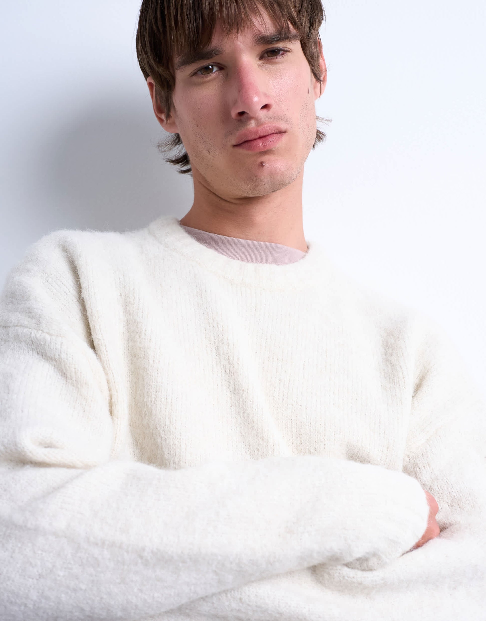 Topman loose knit crew jumper in ecru