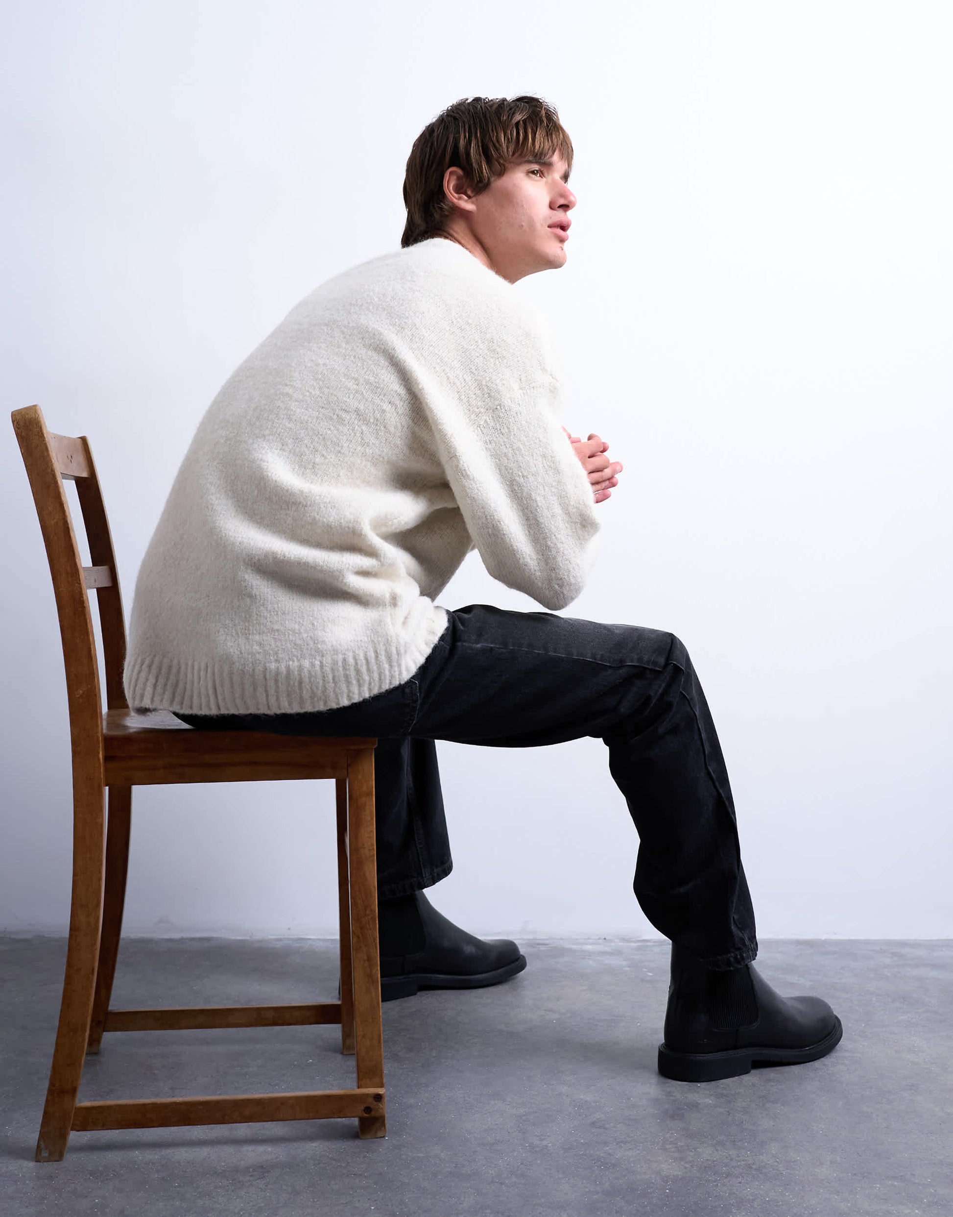 Topman loose knit crew jumper in ecru