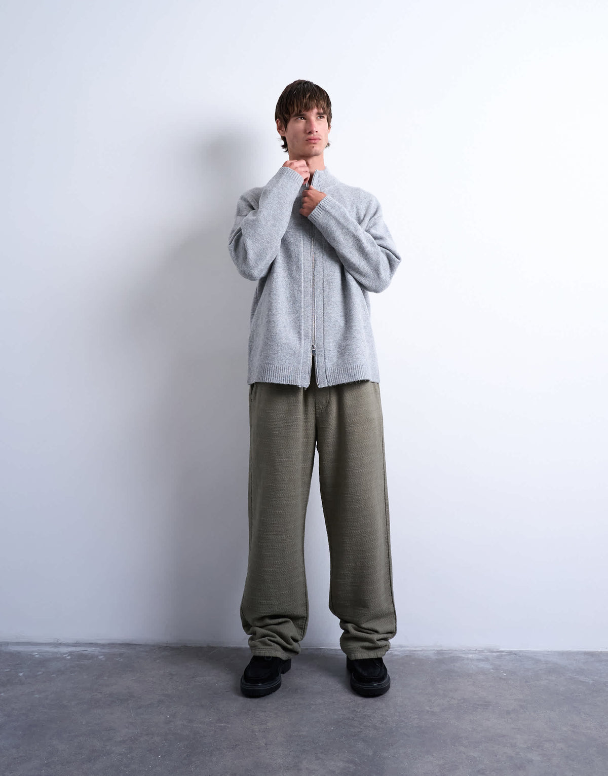 Topman double zip funnel neck cardigan in grey