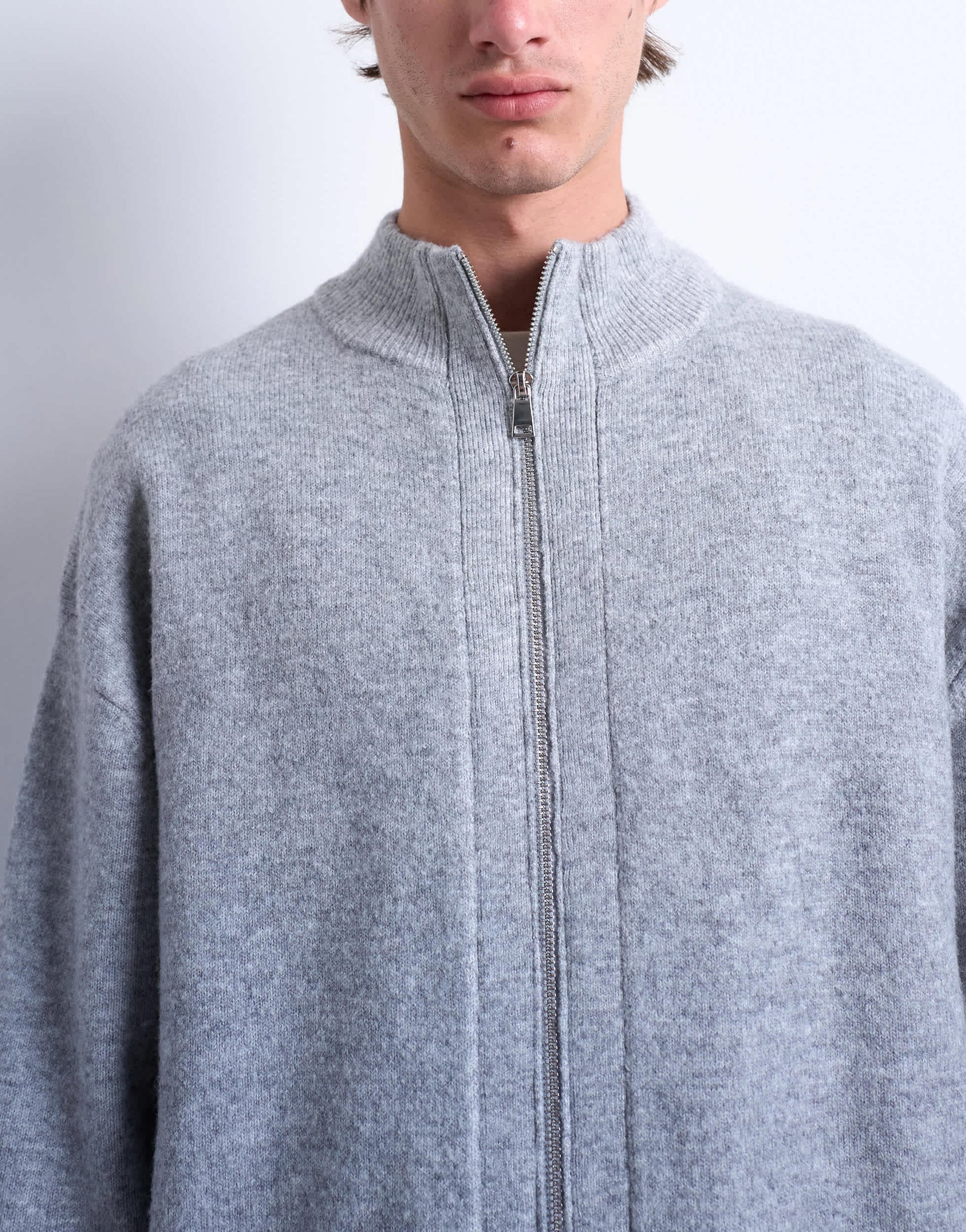 Topman double zip funnel neck cardigan in grey