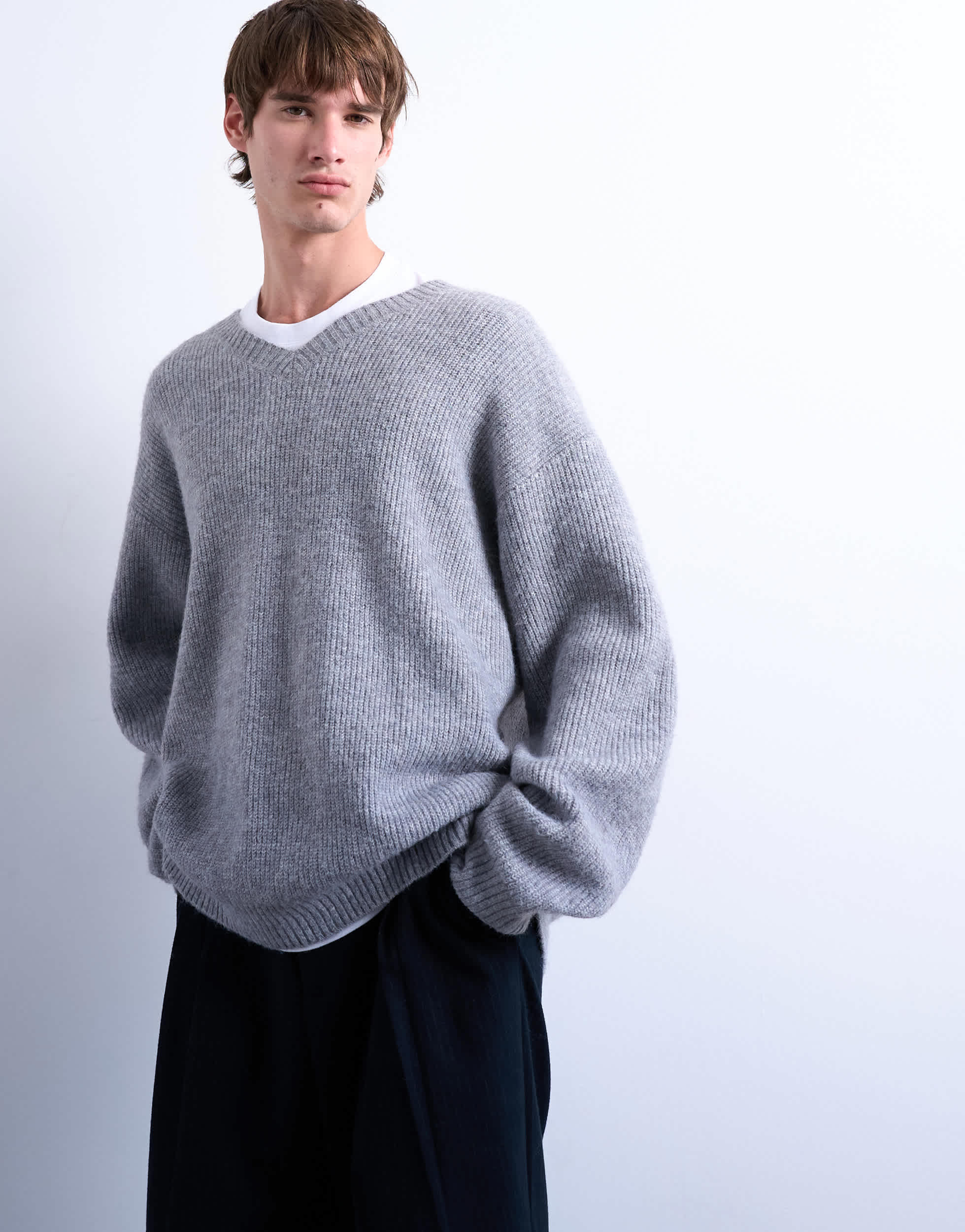 Topman Oversize V-Ausschnitt Pullover in Grau