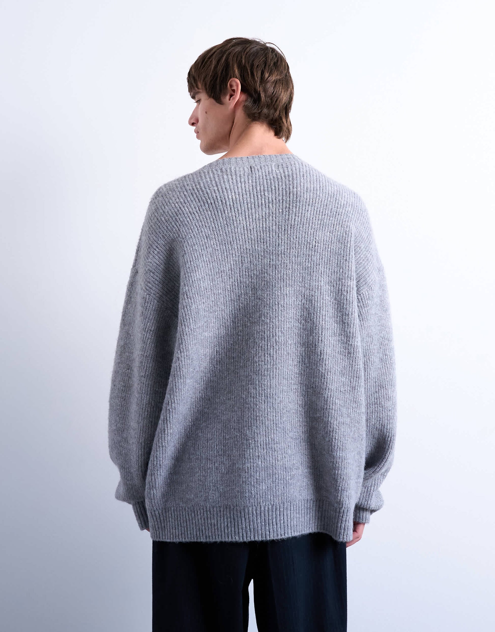 Topman oversized fit v neck jumper in grey