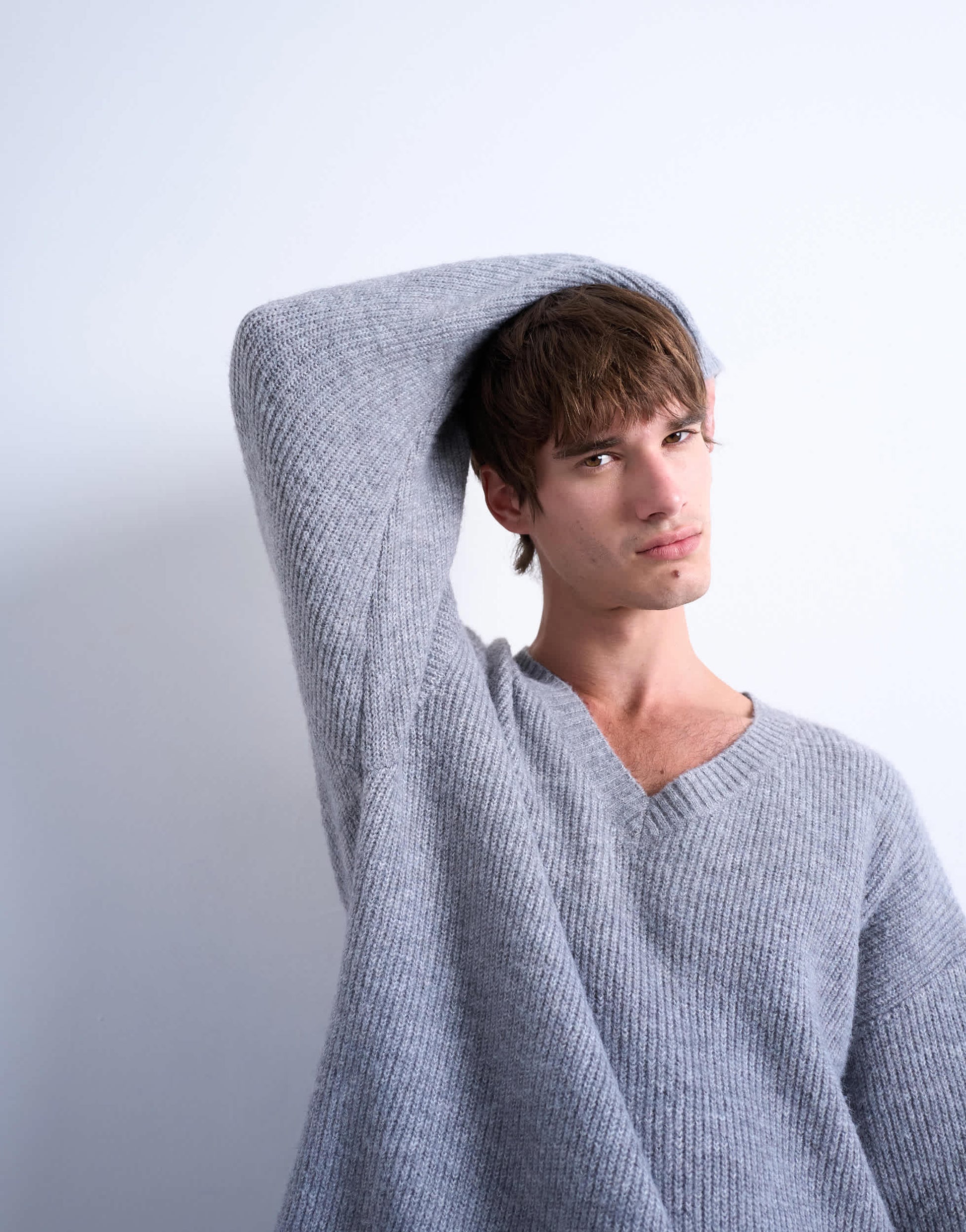 Topman oversized fit v neck jumper in grey