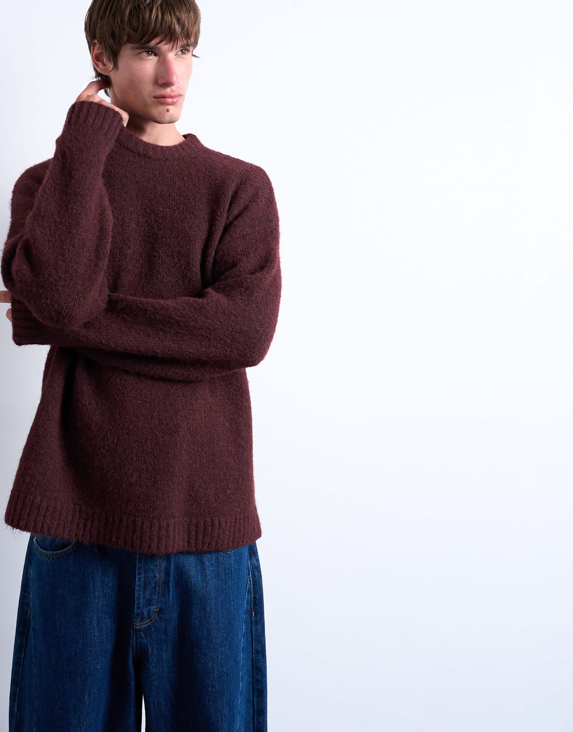 Topman locker gestrickter Rundhalspullover in Bordeauxrot