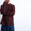 Topman loose knit crew jumper in burgundy