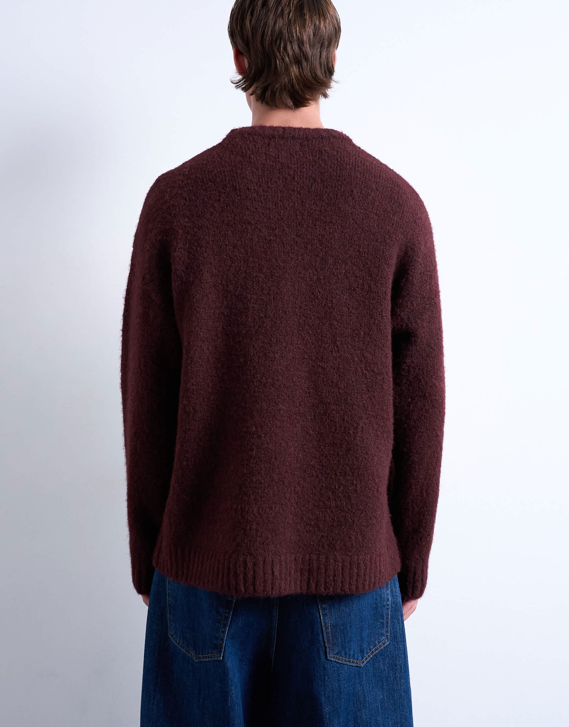 Topman loose knit crew jumper in burgundy
