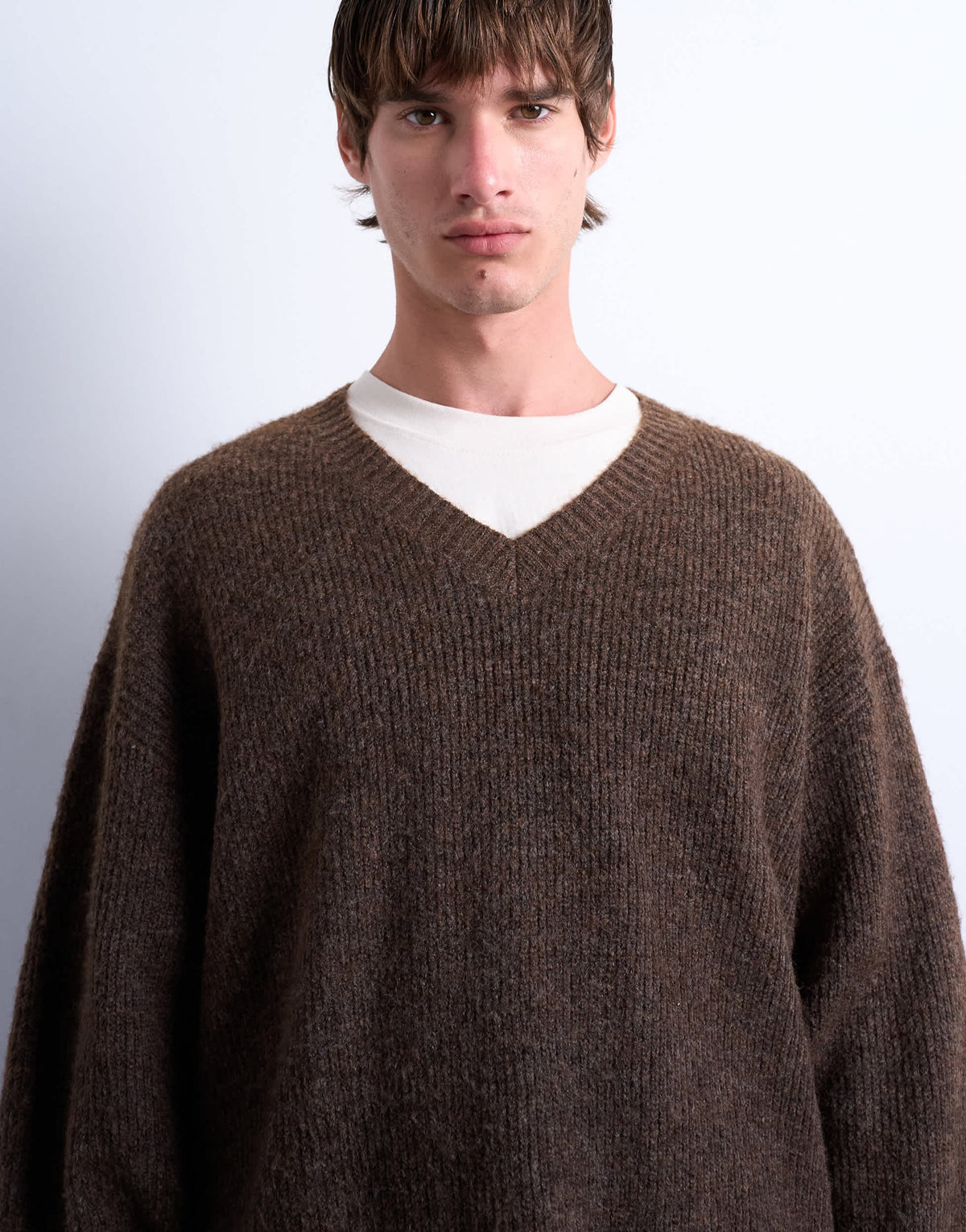 Topman oversized fit v neck jumper in brown