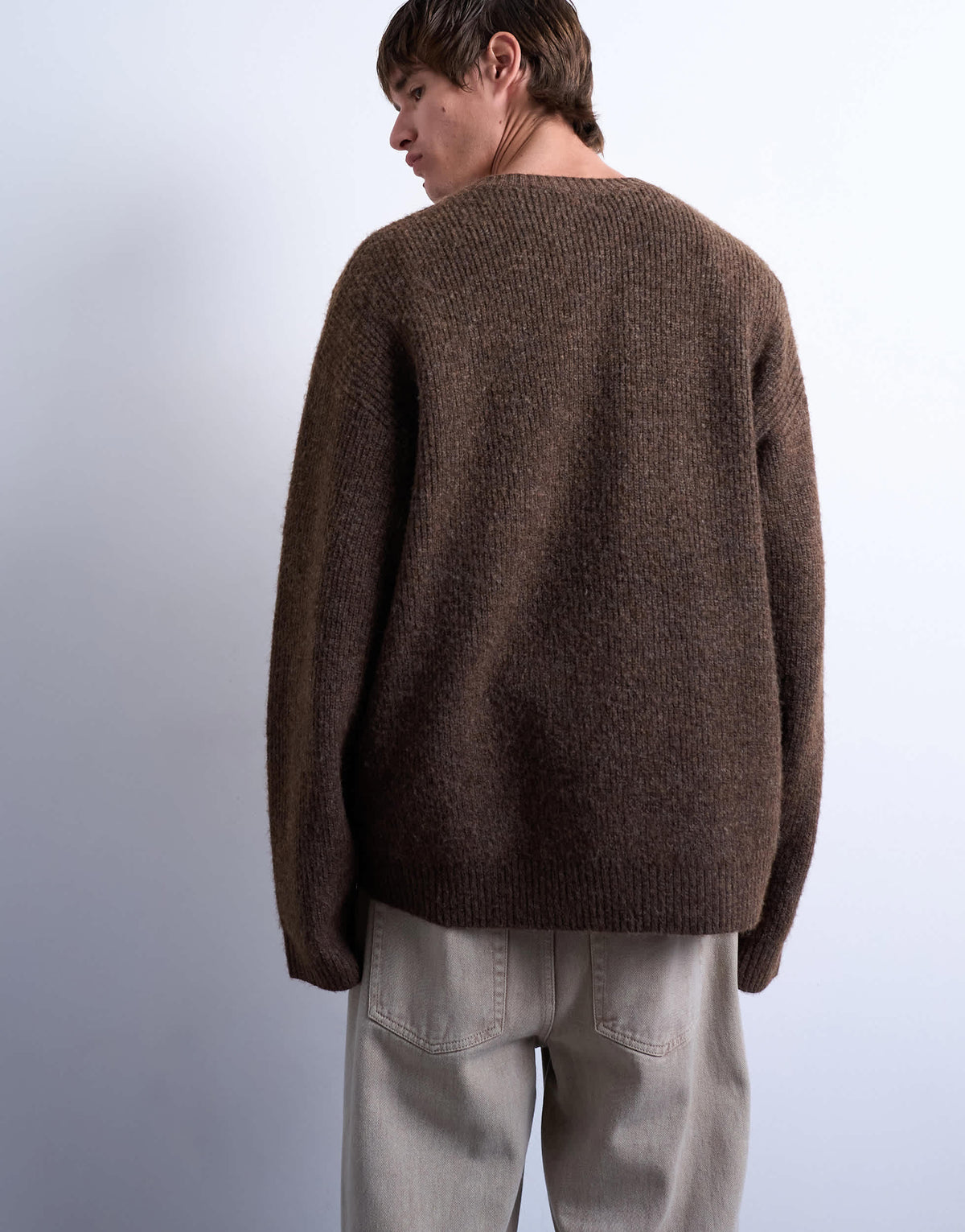 Topman oversized fit v neck jumper in brown
