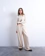 Topshop satin tie waist wide leg trouser in ecru