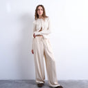 Topshop satin tie waist wide leg trouser in ecru