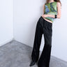 Topshop Satinhose mit Bindegürtel und weitem Bein in Schwarz