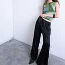 Topshop satin tie waist wide leg trouser in black