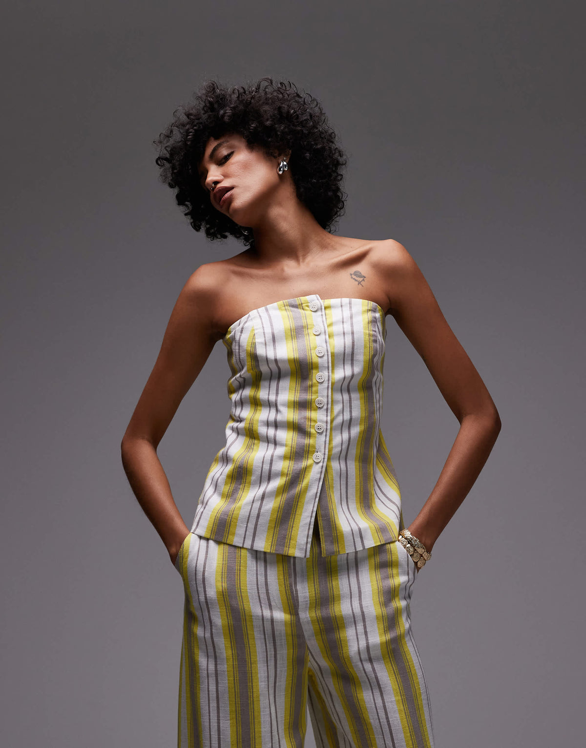 Topshop co ord linen yellow stripe bandeau in yellow