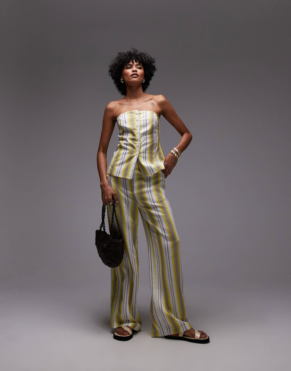Topshop co ord linen yellow stripe bandeau in yellow