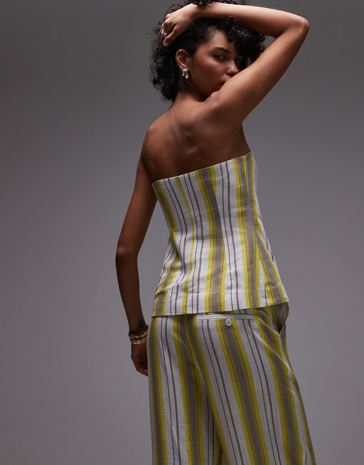 Topshop co ord linen yellow stripe bandeau in yellow