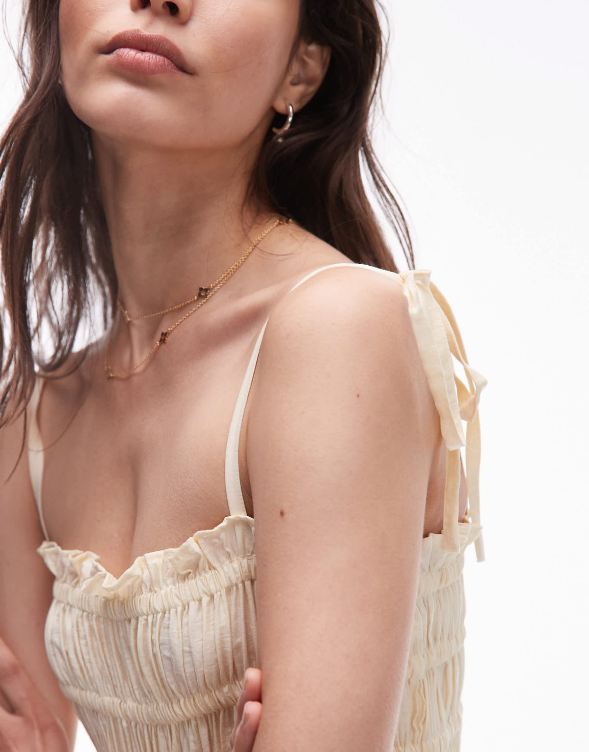 Topshop crinkle shirred bust mini dress in natural