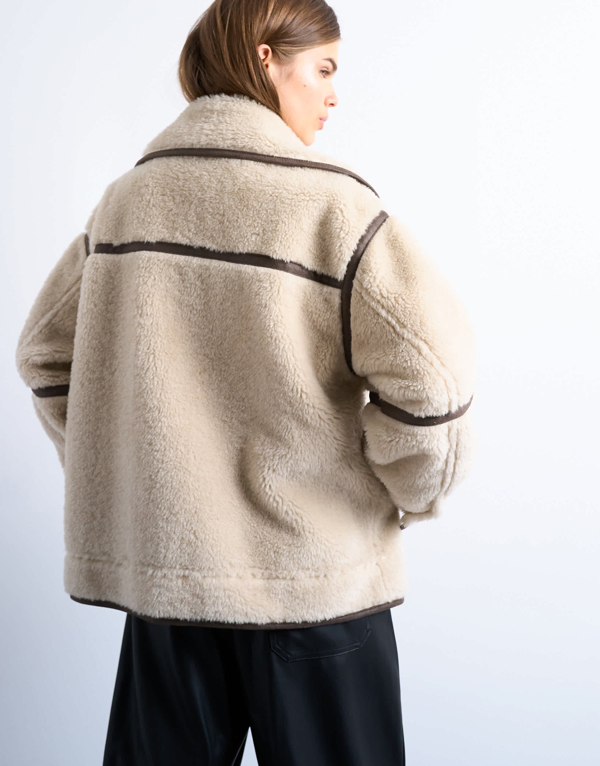 Topshop borg aviator oversized jacket in cream