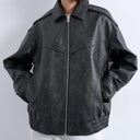 Topshop oversized faux leather bubble vintage wash seam detail zip thru bomber jacket in washed black