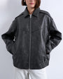 Topshop oversized faux leather bubble vintage wash seam detail zip thru bomber jacket in washed black