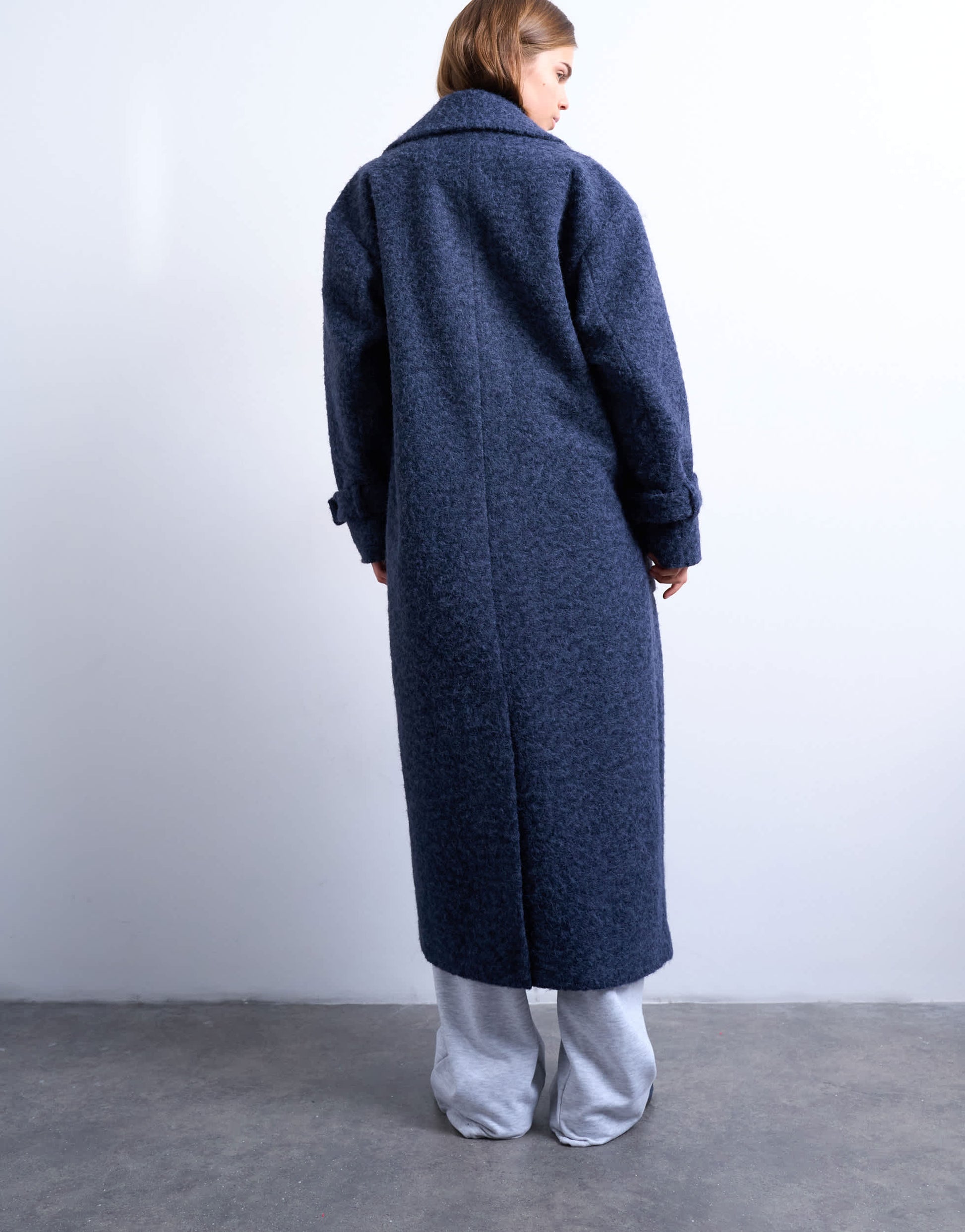Topshop unlined soft brushed chuck on longline coat in navy