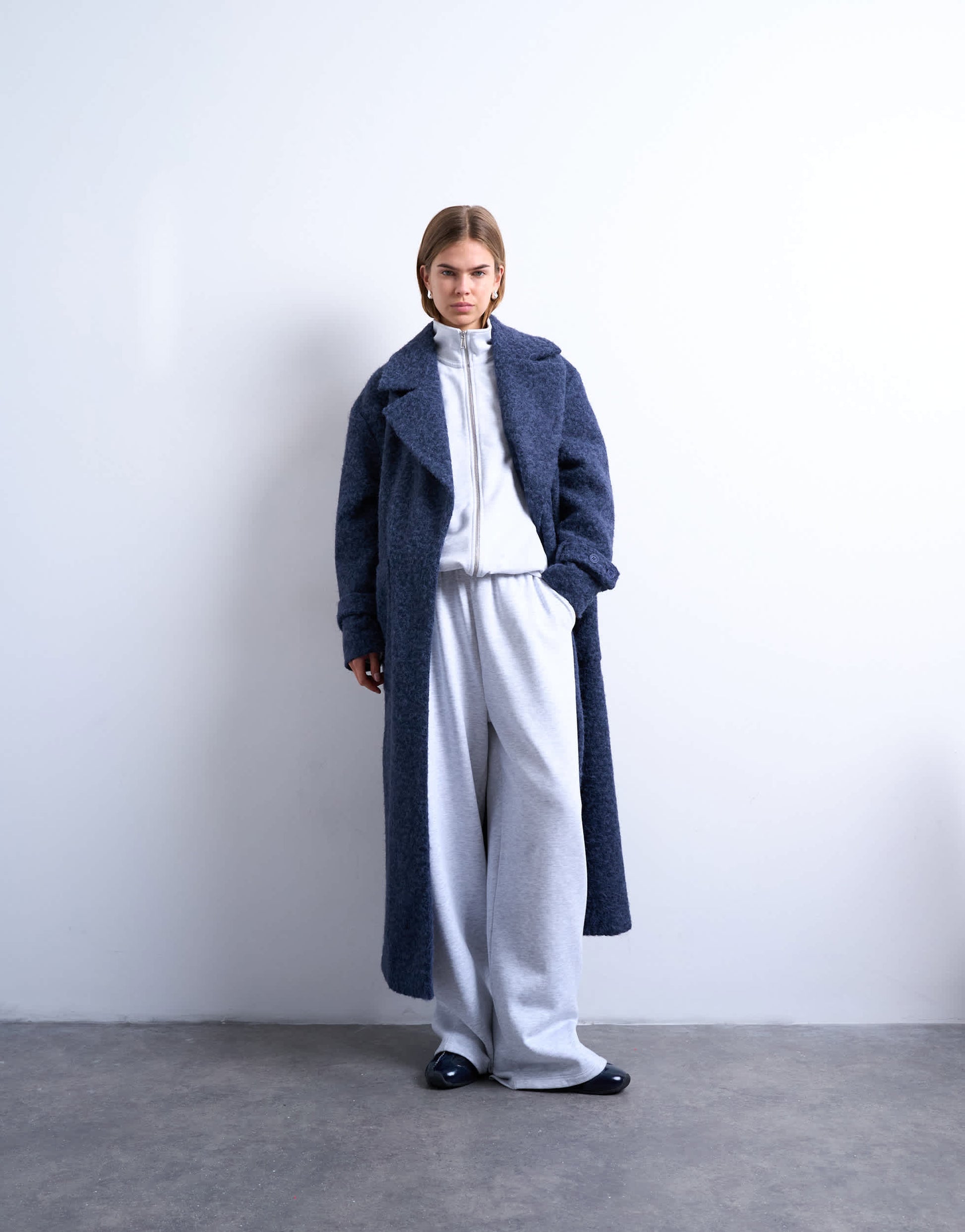 Topshop unlined soft brushed chuck on longline coat in navy
