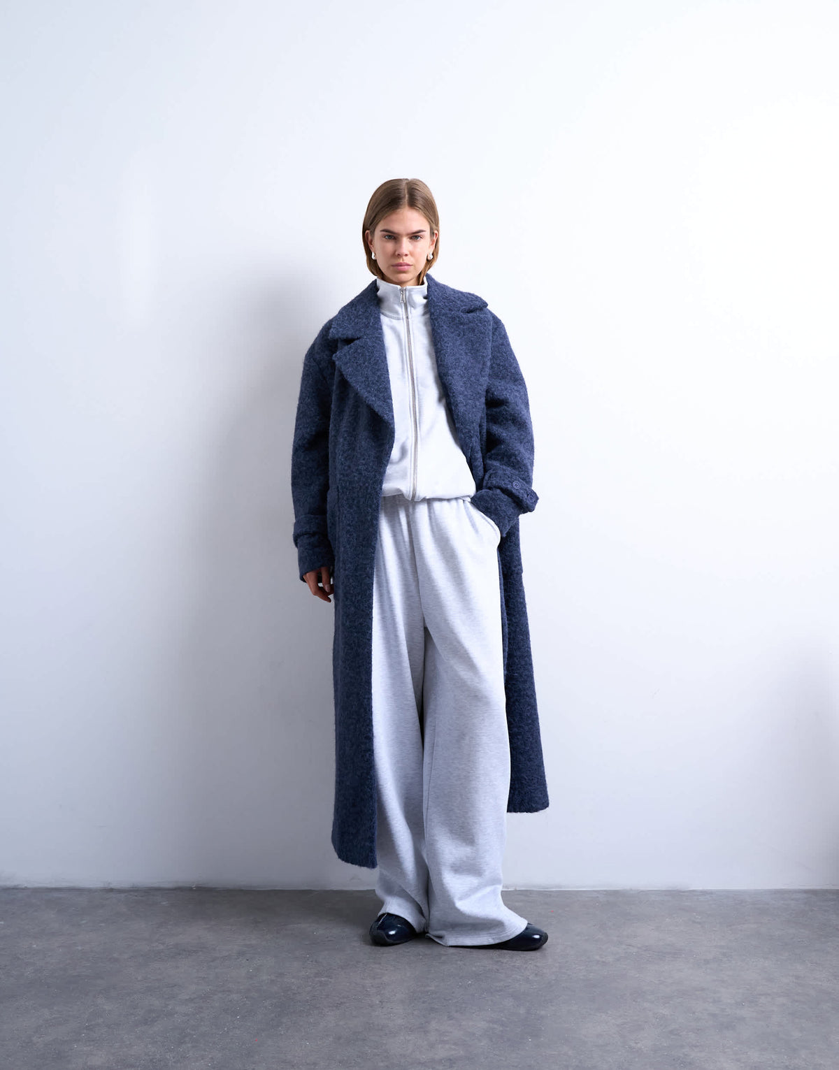 Topshop unlined soft brushed chuck on longline coat in navy