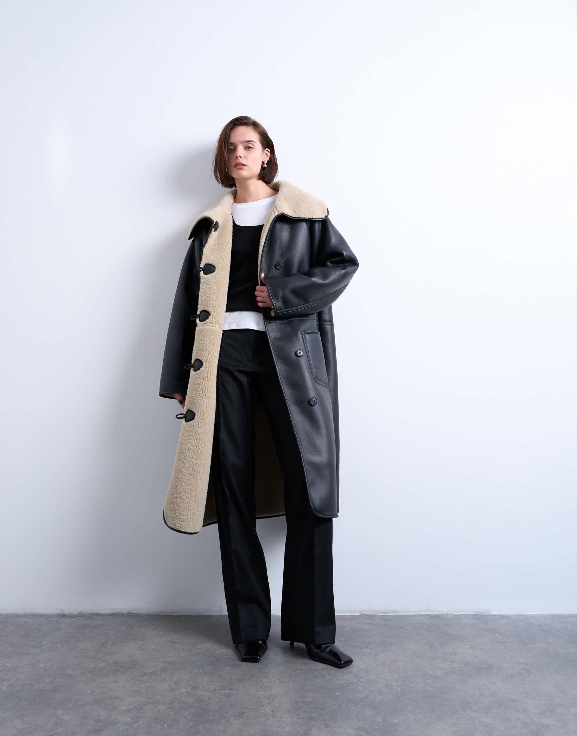 Topshop oversized longline coat in black and cream