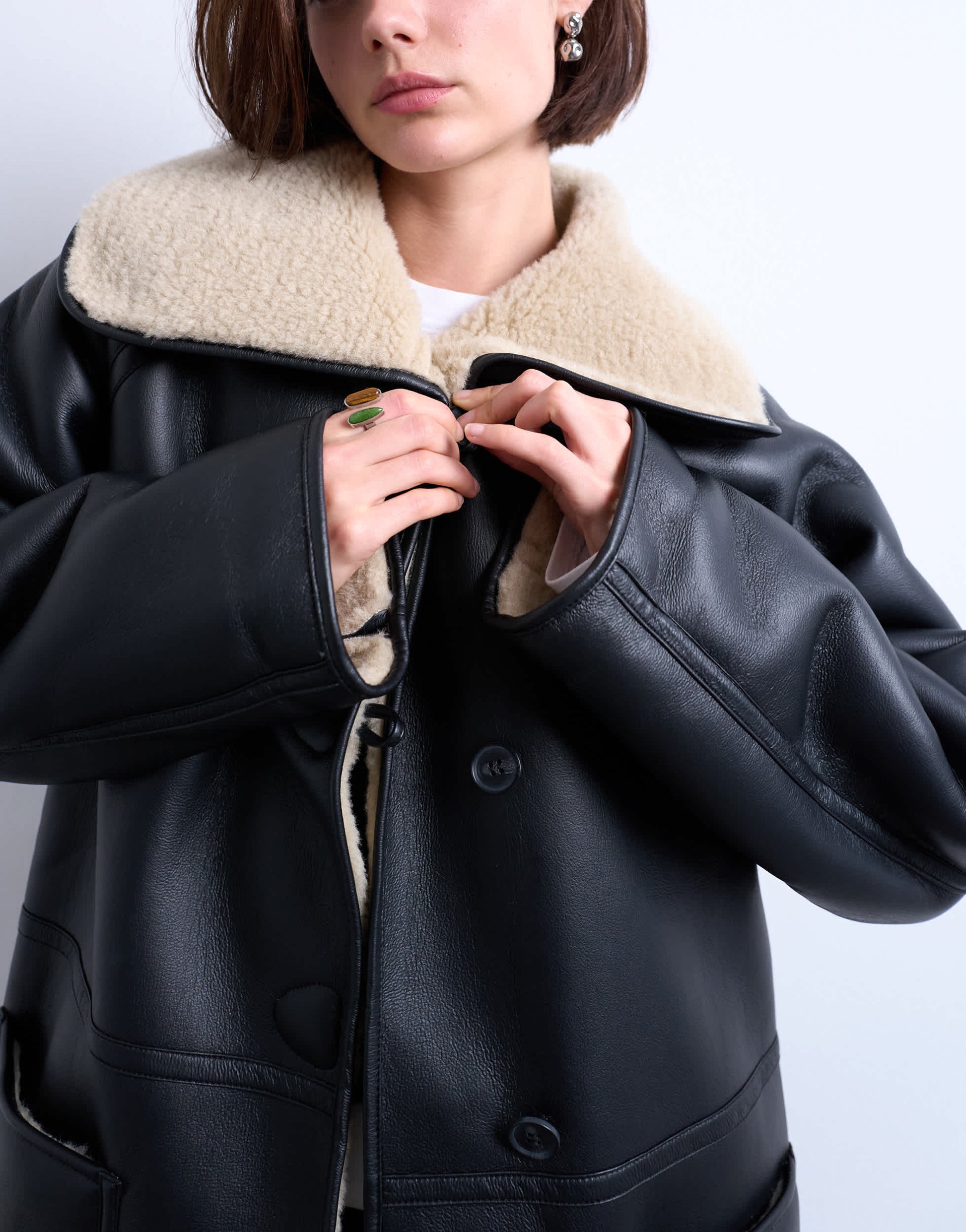 Topshop oversized longline coat in black and cream