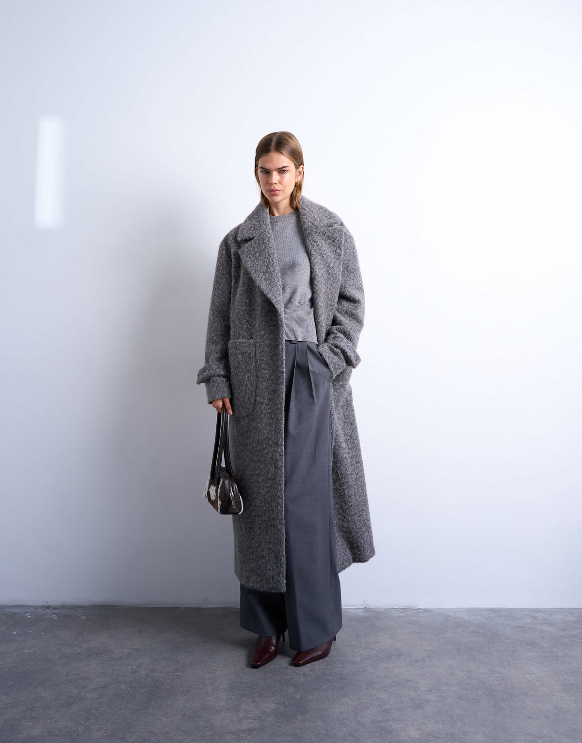 Topshop unlined soft brushed chuck on longline coat in charcoal