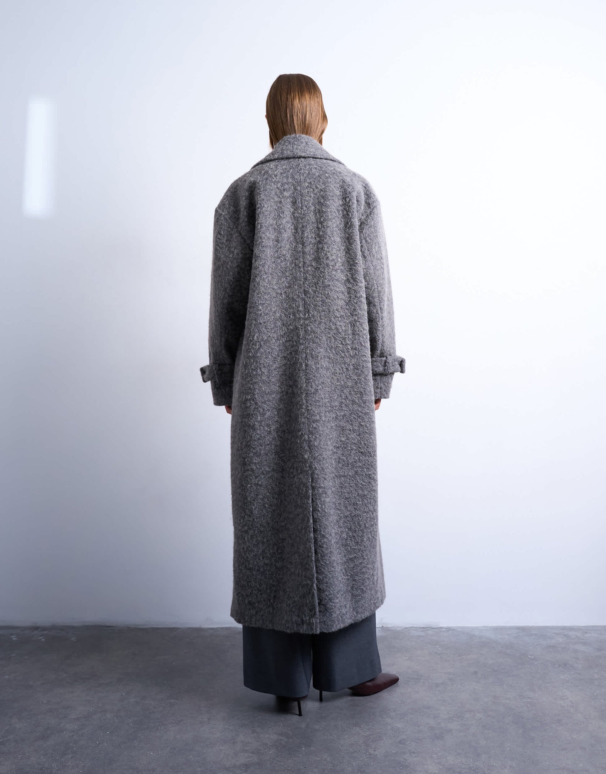 Topshop unlined soft brushed chuck on longline coat in charcoal